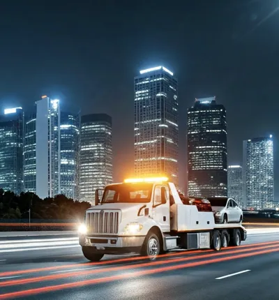 Flatbed tow truck loading a sedan in New Orleans