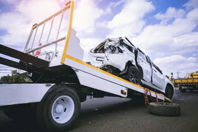 Tow truck recovering a vehicle after an accident in New Orleans